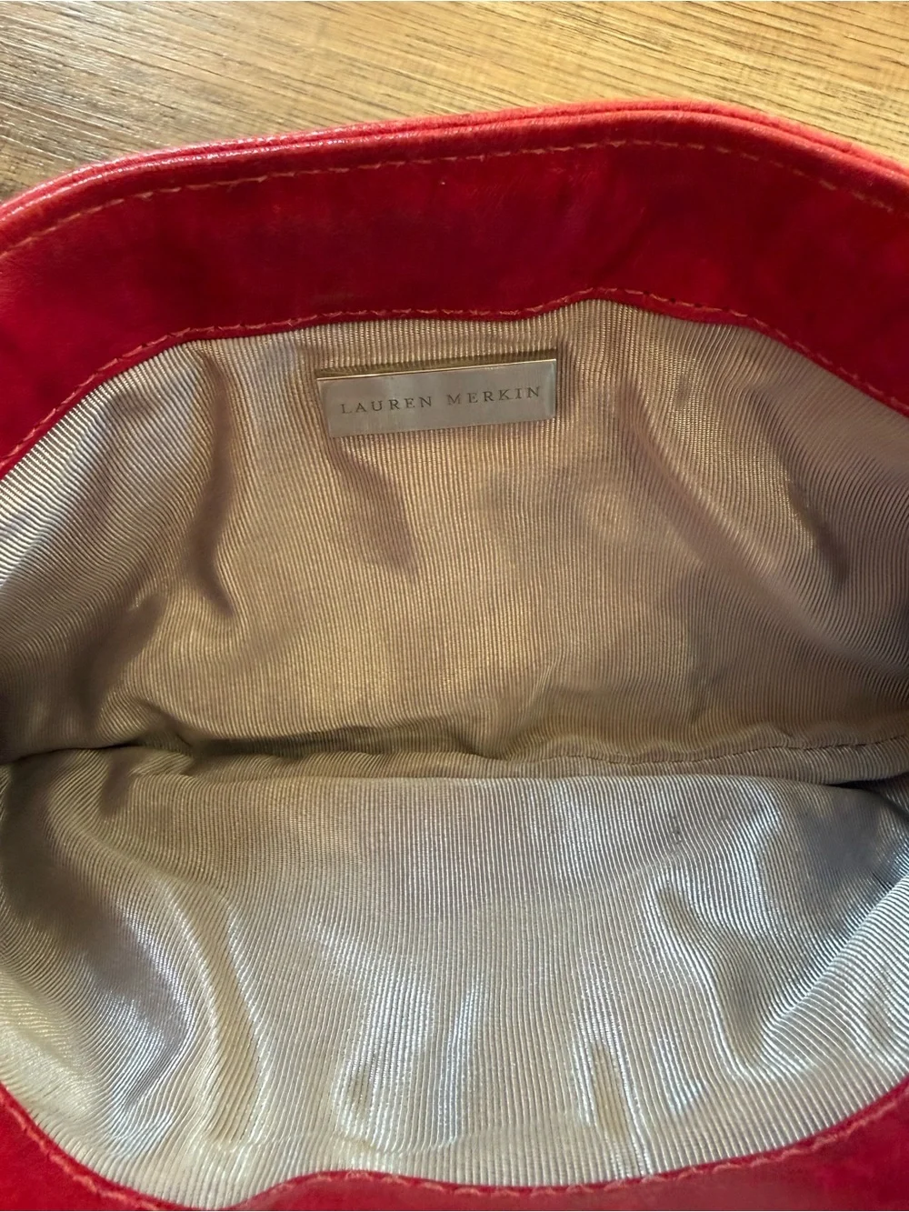 Lauren Merkin Red Leather Pleated Clutch